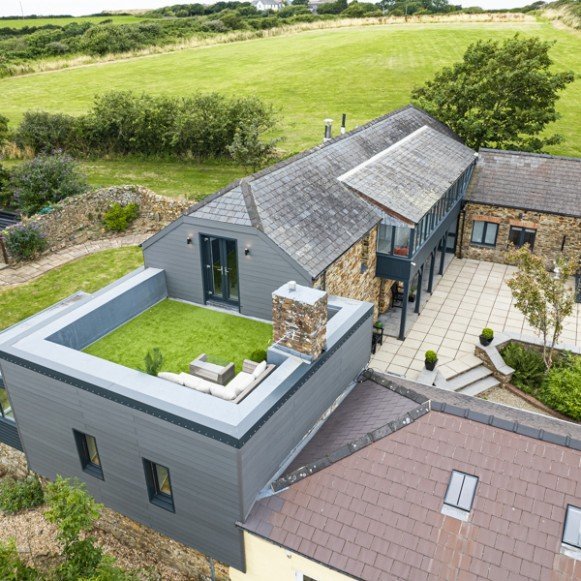 Parkfields from above, including roof terrace, secluded courtyard and private garden